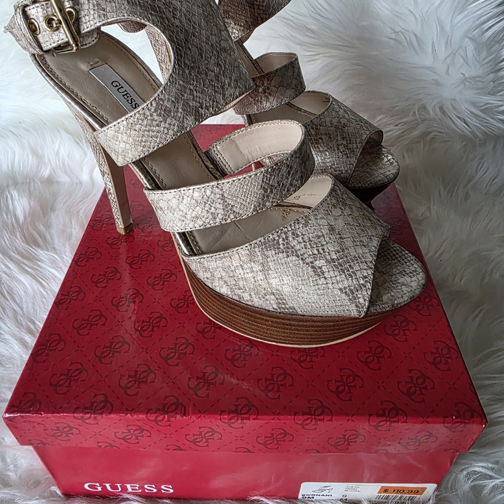 GUESS Women's Tan Strappy Heels